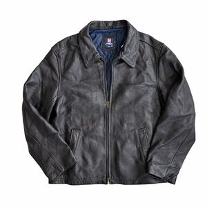 Chaps Ralph Lauren Black Leather Jacket Mens XL Quilted Lined Zip Front